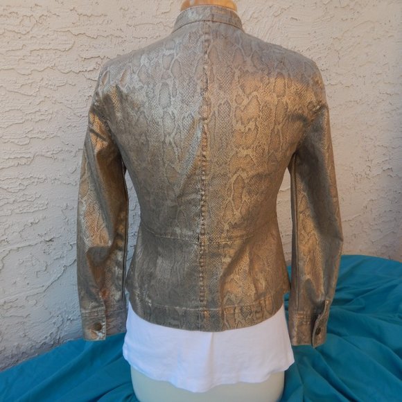 Dana Buchman Metallic Snake Print Denim Jacket - Picture 4 of 6